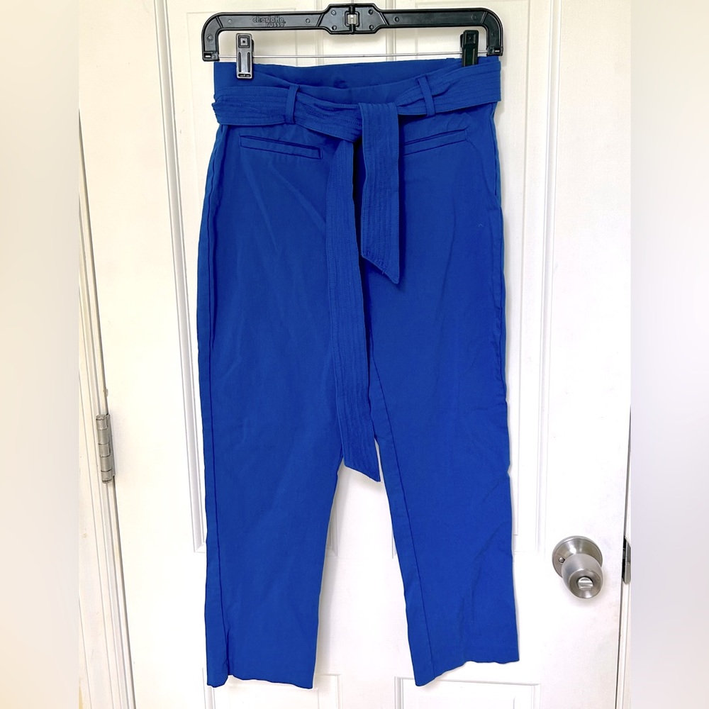 Royal Blue Tie Front Cropped Trousers